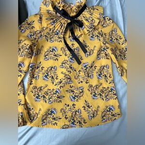 Floral Yellow Blouse with Bow